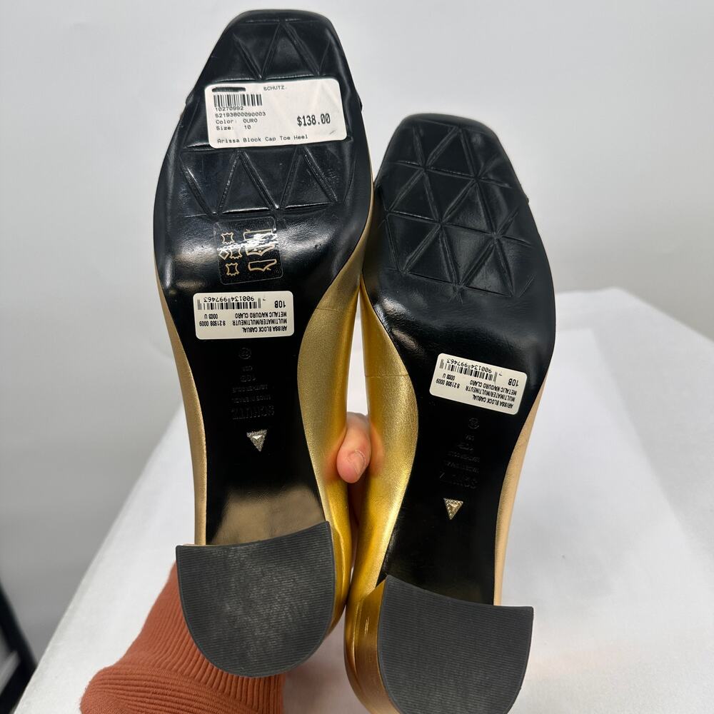 SCHUTZ New in Box Evereve Arissa Block Cap Toe Heel in Black & Gold / // 10 - Picture 8 of 10